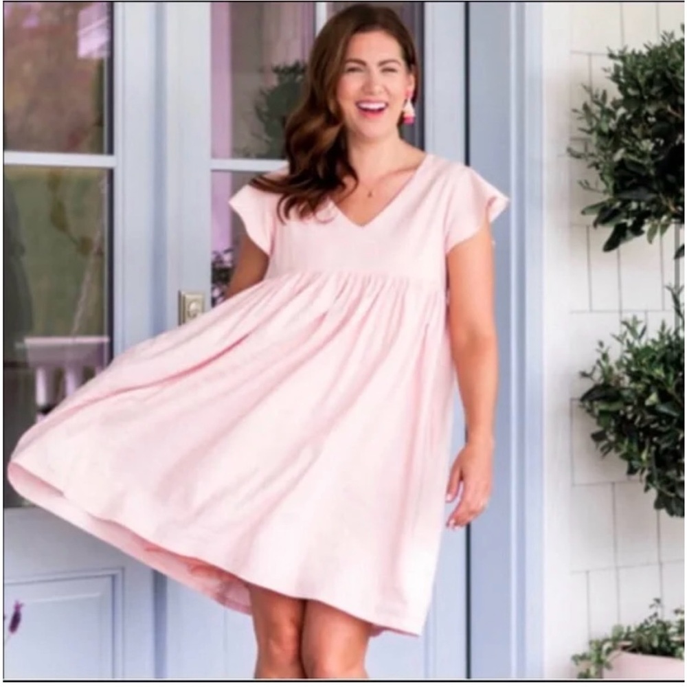 Light Pink V-Neck Mini Swing Dress
